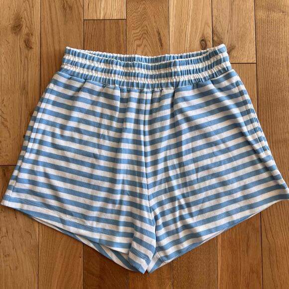 Daily Drills Womens Blue White Striped Cotton Sweat Shorts Elastic Waist XS/S - Picture 1 of 8
